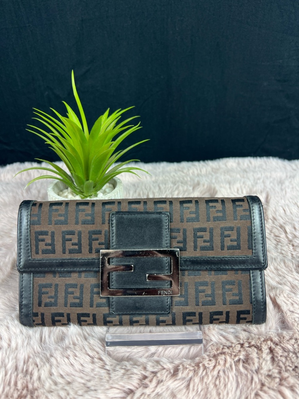 Fendi Vintage Zucchino Canvas Long Wallet Black 8M0021 COA Included - Authentic